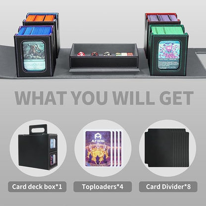 AFIING Commander Deck Box for MTG, Holds 400+ Double-Sleeved Cards, 4 Removable Deck Cases with Display Window, Dice Tray/Handle,Trading Card Storage Organizer/Dividers for TCG (Multicolore)