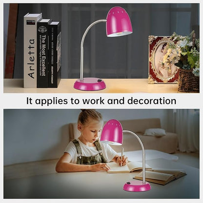 Eye-Caring Table Lamp of Simple Designs Home E26 Led Screw Basic Metal Desk Lamp with Flexible Gooseneck Hose Neck Study Lamp for Bedroom Office Living Room Convenient On/Off Switch (Purple)