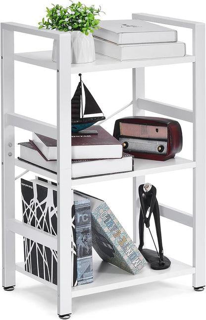 BEWISHOME 3 Tier Bookshelf, White Small Bookshelf for Small Spaces, Short Wooden Storage Bookcase with Metal Frame for Bedroom Living Room and Home Office JCJ62W