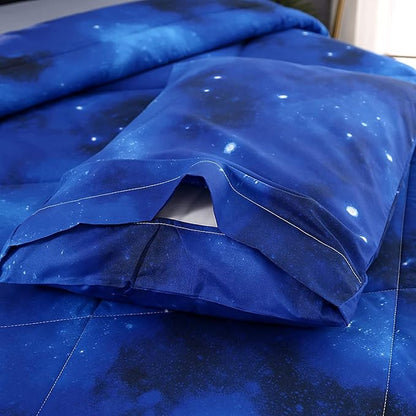 3PCS Blue Galaxy Comforter Set Full, Full Size Bed in a Bag Summer Comforter, Lightweight and Fade Resistant, Cute Full Size Quilt for Boys Girls Toddler Kids and Teens, Full