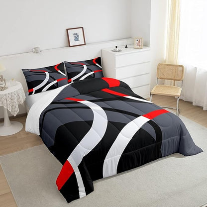 Feelyou Geometric Circle Comforter Set Red Grey and Black Comforter for Kids Boys Girls Teens Geometry Bedding Set Breathable Abstract Art Duvet Set Modern Luxury Room Decor Quilt Set Twin Size