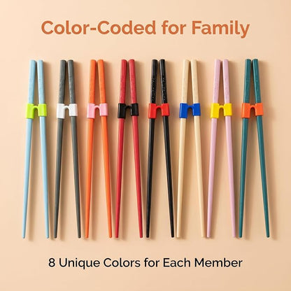 Multicolor Training Chopsticks 8 Pairs, Reusable Dishwasher Safe for Beginners, Fiberglass Training Chopsticks for Kids and Adults, Non-Slip, 9.5 Inches, Chopstick Trainer for Sushi/Noodles/Daily Use
