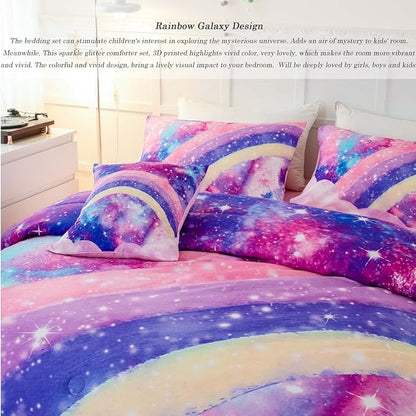 6Pcs Queen Size Comforter Set for Girls Teens, 3D Pastle Rainbow Nebula Comforter Bedding Set, Tie Dye Pink Comforter Soft Lightweight Bed in A Bag with Sheets Comforter and Pillowcases