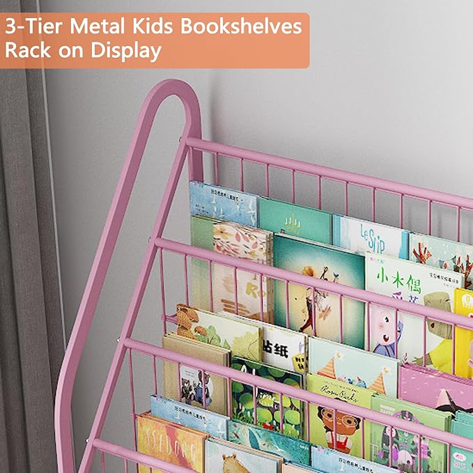 Kids Book Shelf with Storage 32inch, 5 Tier Freestanding Pink Bookshelf, Large Modern Minimalist Book Case With Toy Storage Organizer For Bedroom Study Room Playrooms Children Room KDSJ2305-Pink