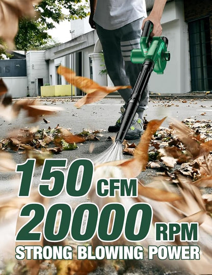 K I M O. Cordless Leaf Blower Vacuum Combo 4 IN 1, 3 Nozzles for Inflation & Compression,3 Modes & Variable Speed, 20000RPM 150MPH, 2X2.0Ah Battery, Extended Tube, Mini Leaf Blowers for Lawn Care|Yard