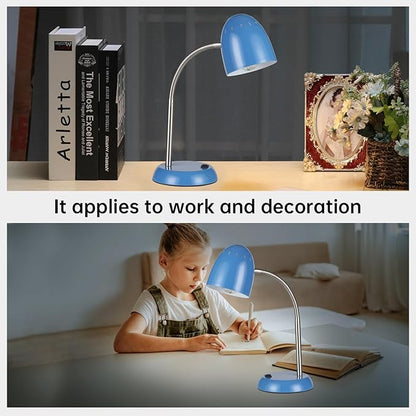 Eye-Caring Table Lamp of Simple Designs Home E26 Led Screw Basic Metal Desk Lamp with Flexible Gooseneck Hose Neck Study Lamp for Bedroom Office Living Room Convenient On/Off Switch (Light Blue)