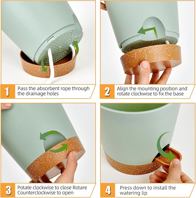 Planters for Indoor Plants 7/6.5/6/5.5/5 Inch, Self Watering Planters with Drainage Holes and Saucers 5 Pack Plastic Pots for Plants, Succulents, Herbs, Cactus, Flower Pots, Green