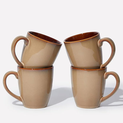 Pokini Coffee Mug 14 oz, Ceramic Coffee Mugs Set of 4, Reactive Glaze Mug for Latte/Tea/Cappuccino, Large Stackable Mug Set for Men, Women, Dad, Mom, Dishwasher & Microwave Safe, Brown Yellow
