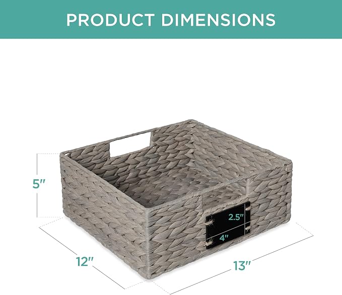 Best Choice Products Set of 4 13x12in Water Hyacinth Pantry Baskets, Woven Organizers w/Chalkboard Label, Chalk Marker - Gray