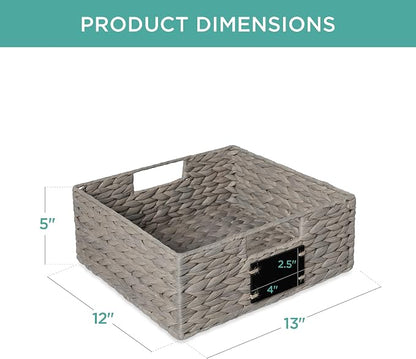 Best Choice Products Set of 4 13x12in Water Hyacinth Pantry Baskets, Woven Organizers w/Chalkboard Label, Chalk Marker - Gray