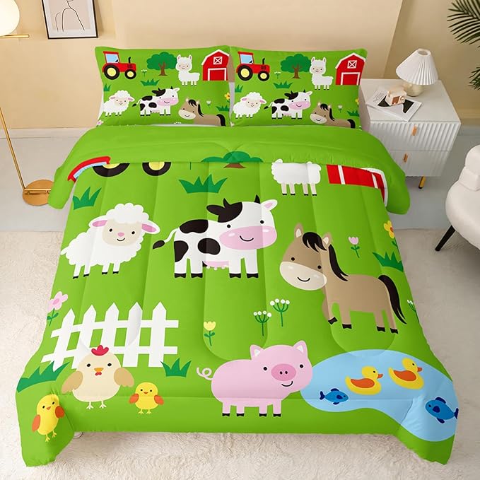 Farm Animal Comforter,Pig Cow Sheep Comforter Set for Kids Teens Girls Boys,3Pcs Bedding Set Printed Comforter with 2 Pillowcases,Down Alternative,Soft and Lightweight，Twin Size