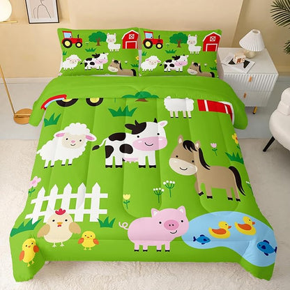 Farm Animal Comforter,Pig Cow Sheep Comforter Set for Kids Teens Girls Boys,3Pcs Bedding Set Printed Comforter with 2 Pillowcases,Down Alternative,Soft and Lightweight，Full Size