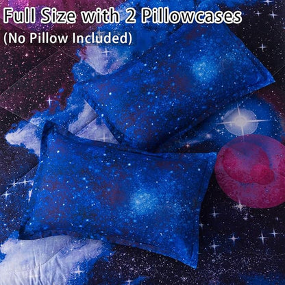 Litanika 3D Galaxy Comforter Full(79x90lnch), 3 Pieces(1 Galaxy Comforter, 2 Pillowcases), Universe Cloud Outer Space Comforter, Microfiber Bedding Set for Boys Kids
