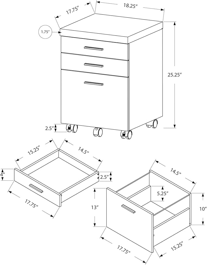 Monarch Specialties I 7051 File Cabinet, Rolling Mobile, Storage Drawers, Printer Stand, Office, Work, Laminate, Grey, White, Contemporary, Modern