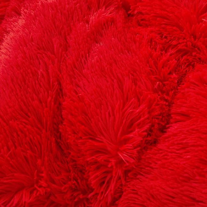 FOPPA Christmas red Comforter Cover Set Queen - Ultra Soft Plush red Bedding Sets 3 Pieces (1 Faux Fur Duvet Cover + 2 Faux Fur Pillow case) red Bed Set Queen (Red, Queen)