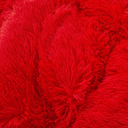 Fluffy Red comforters Cover twin size - Ultra Soft Plush red bedding Sets 2 Pieces (1 faux fur comforter Cover + 1 fuzzy pillow case) girls shaggy red twin bed set (Red, Twin)