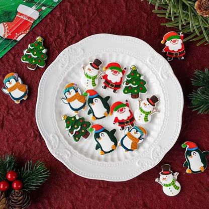 15PCS Christmas Edible Cake Topper Decorations Santa Claus Snowflakes Cupcake Toppers Decorations