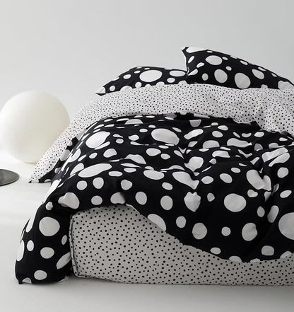 White Polka Dots Comforter Twin Black White Dots Print Reversible Gingham Twin Bedding Comforter Set Boys Girls Black White Bed Sets Soft 3Pcs Twin Comforter Sets