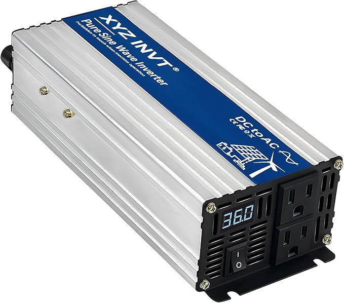1000W Pure Sine Wave Power Inverter DC 36V to AC 110V/120V, 2000W Peak, Car/Truck Power Converter for Solar, Home, Vehicle & Rechargeable Devices with LED Display