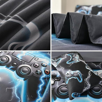 Game Console Twin Comforter Set with Sheets, Microfiber 6 Pcs Bed in A Bag Twin Size Gamer Bedding Set for Boys Kids Teens