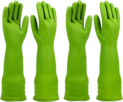 Dishwashing gloves 2 Pairs for kitchen,Rubber cleaning gloves,Long dish gloves reuseable.