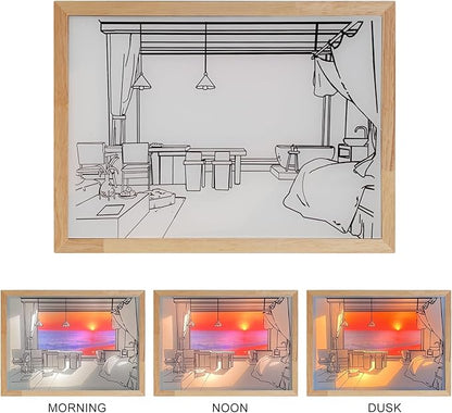 Decorative Lamp on Desk, Warm Seaside Design Desktop Illustration Light, USB Low Power Desk Lamp with Morning/Afternoon/Sunset 3 Modes