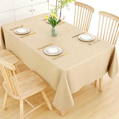 Smiry Rectangle Waterproof Heavy Duty Vinyl Tablecloths, 52 x 70 Inch | Wipeable Washable Floral Embossed Table Cover for Kitchen and Dining Room, Indoor & Outdoor Use, Champagne