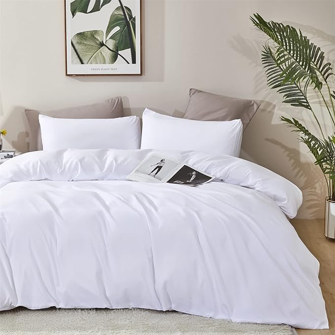 White Comforter Set Cal King Pure White Beddig Soft Durable Comforter Set Men Women True White Comforter Bright White Breathable California King Bed Solid White Cal King Size Comforter Set