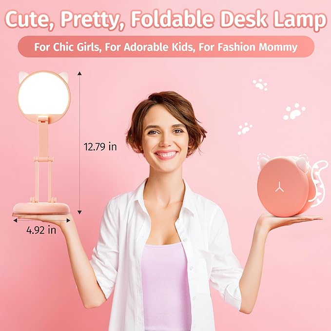 Cute Desk Lamp Foldable & Portable Lamp, Rechargeable+9 Brightness Pink Desk Lamp Kawaii Room Decor,Cute Lamp Kawaii Lamp Kawaii Desk Accessories,Pink Desk Lamp Cute Lamp Kawaii Room Decor Kawaii Lamp