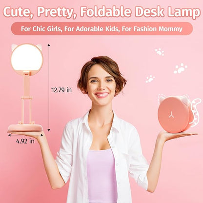 Cute Desk Lamp Foldable & Portable Lamp, Rechargeable+9 Brightness Pink Desk Lamp Kawaii Room Decor,Cute Lamp Kawaii Lamp Kawaii Desk Accessories,Pink Desk Lamp Cute Lamp Kawaii Room Decor Kawaii Lamp