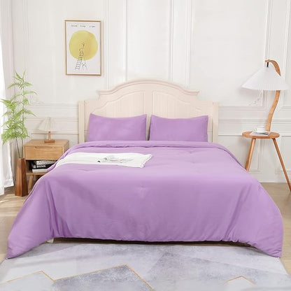 Lavender Purple Comforter Twin Size, Modern Bedding Set for Girls/Women, Cute Soft & Lightweight Chic Microfiber Bed Sets, 2pc- 1 Comforter & 1 Pillowcase (66x90 Inches)