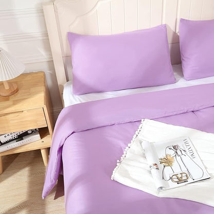 Lavender Purple Comforter for Queen Size Bed, Full Modern Bedding Set for Girls, Soft & Lightweight Chic Microfiber Bed Sets, 3 pcs-1 Comforter & 2 Pillowcases (90"x90")