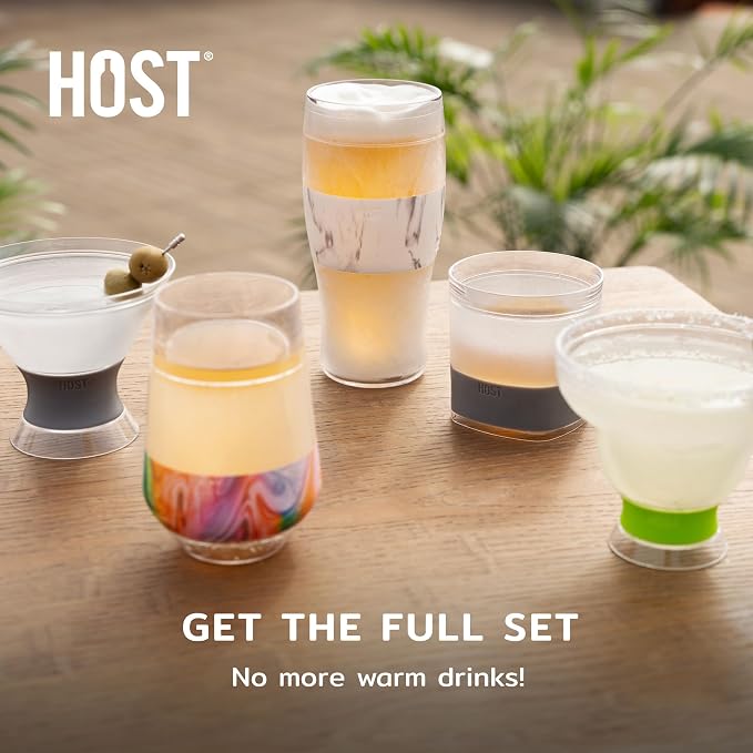 Host Freeze On the Go Stemless Wine Glasses with Lids for Red and White Wines, Double Wall Insulated Drink Chiller Tumblers for Travel, Outdoor Gifts for Women and Moms, 8.5 oz, Set of 2, Marble