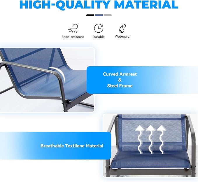 4 Piece Patio Outdoor Furniture Set with Strong Powder Coated Metal Frame One Love Seat, Two Single Chairs and one Table for Porch, Balcony, Backyad, Patio Conversation Set (Navy Blue)