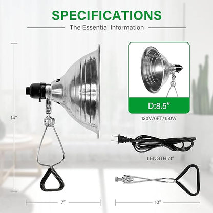 Simple Deluxe Clamp Lamp Light 150 Watt with 8.5 Inch Aluminum Reflector (no Bulb Included), 6 Feet Cord, 1 Pack, Black