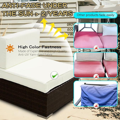 ClawsCover 14Pack Outdoor Patio Seat and Back Cushions Replacement Covers Fit for 7Pieces 6-Seater Wicker Rattan Sectional Couch Chair Furniture Set,Cream-Include Cover Only (Large)