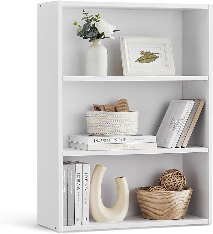 VASAGLE Bookshelf, 23.6 Inches Wide, 3-Tier Open Bookcase with Adjustable Storage Shelves, Floor Standing Unit, Cloud White ULBC163T14