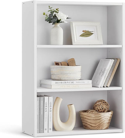 VASAGLE Bookshelf, 23.6 Inches Wide, 3-Tier Open Bookcase with Adjustable Storage Shelves, Floor Standing Unit, Cloud White ULBC163T14