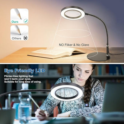 NZQXJXZ 2-in-1 Magnifying Glass with Light and Stand 20X 10X Magnifying Lamp with Large Base & Clamp, 72 LEDs, 3 Color Modes and10 Stepless Dimmable, Desk Magnifier for Hobbies, Reading, Jewelry