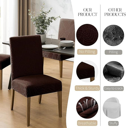 MOSAYT 100% Waterproof Dining Room Chair Covers Set of 4, Super Fit Stretch Jacquard Parson Chairs Slipcovers Removable Washable Chair Seat Protectors for Home, Kitchen, Banquet (Chocolate)