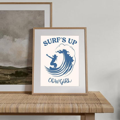 XOCUUI Coastal Cowgirl Wall Art,Coquette Blue Cowgirl Boots Posters，Blue Beachy Cowgirl Room Decor,Preppy Aesthetic Pictures Prints for Teen Girl Dorm Apartment Decoration 8x10 (Unframed)