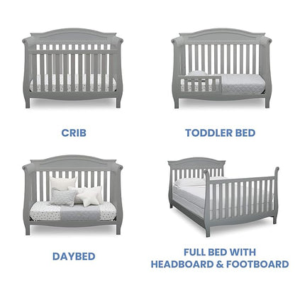 Delta Children Lancaster 4-in-1 Convertible Baby Crib, Grey + Serta Perfect Slumber Dual Sided Recycled Fiber Core Crib and Toddler Mattress (Bundle)