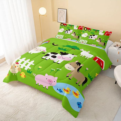 Farm Animal Comforter,Pig Cow Sheep Comforter Set for Kids Teens Girls Boys,3Pcs Bedding Set Printed Comforter with 2 Pillowcases,Down Alternative,Soft and Lightweight，Twin Size