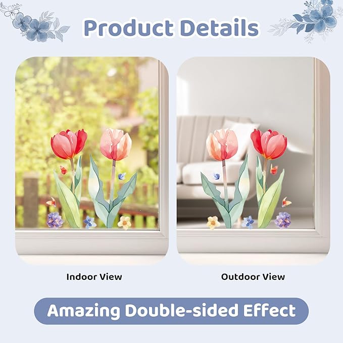 DC-BEAUTIFUL 116 PCS Spring Window Clings, 9 Sheets Double-Sided Hummingbird Butterfly Flower Easter Window Stickers, Reusable Static Floral Window Decals for Home School Office Party Decors