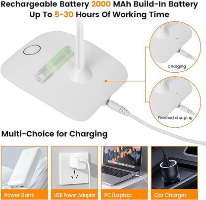 Battery Powered Desk Lamp, Portable Lamps Rechargeable 3 Color Modes Touch Control Stepless Dimming, Wireless Desk Lamp with 2000mAh, Small LED Table Light for Dorm Study Office Bedroom