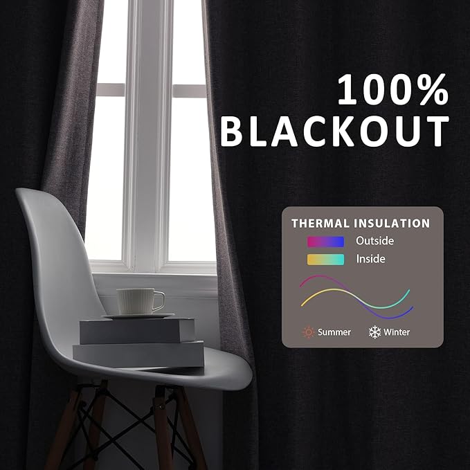 Macochico 100% Blackout Pinch Pleated Linen Curtains 84 Inch Length Thermal Blackout Curtains for Bedroom Living Room Nursery Ivory White Farmhouse Burlap Curtains with Tieback 52”Wx84”L 1 Panel