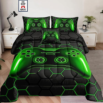 6 Pieces Bed in a Bag for Boys Bedding Sets Queen Size,Gamer Comforter Sets for Boys Kids, Gaming Comforter Set for Boys Room Decor with Flat Sheet,Fitted Sheet,Pillowcase,Cushion Cover