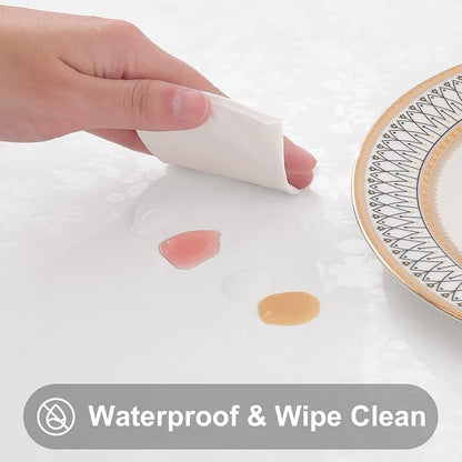 Smiry Square Waterproof Heavy Duty Vinyl Tablecloths, 70 x 70 Inch | Wipeable Washable Floral Embossed Table Cover for Kitchen and Dining Room, Indoor & Outdoor Use, White