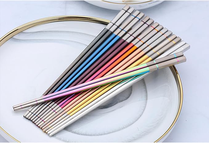 Reusable Stainless Steel Chopsticks,Dishwasher Safe , Easy to Use(2 PCS,Dazzling colors)