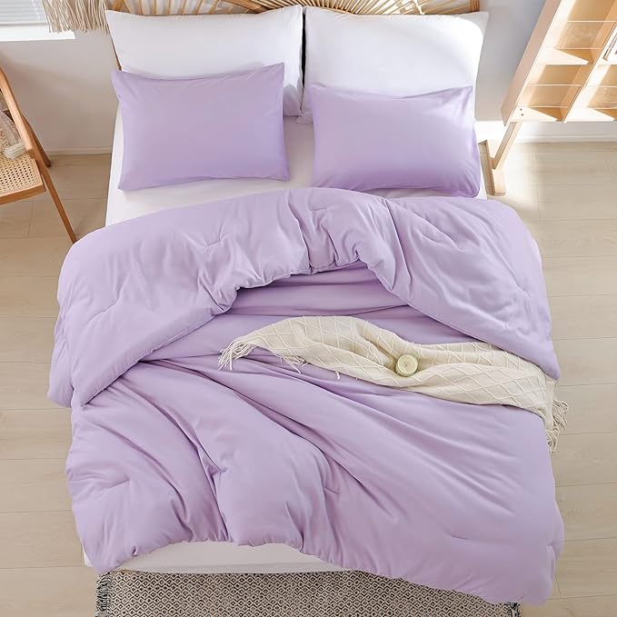 Lavender Queen Comforter Set 3PCS Purple Comforter Modern Bedding Comforter Set for All Season Soft Lightweight Microfiber Comforter Set (1 Comforter, 2 Pillowcases)